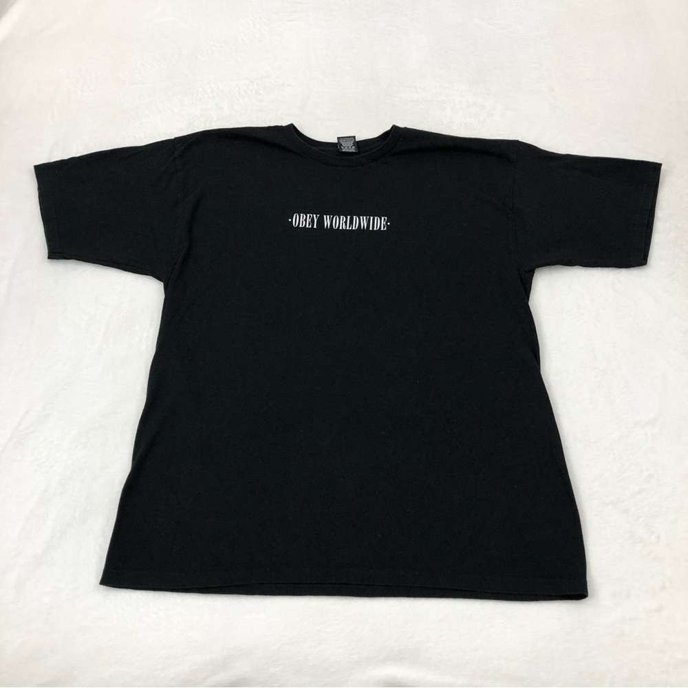 OBEY WORLDWIDE Black Essential Casual Skateboarding Skate Crew Tee Shirt Mens XL